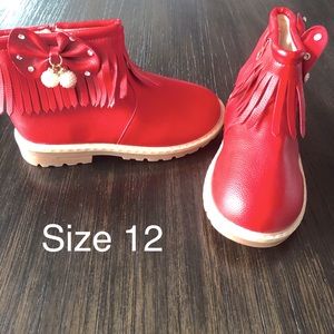 NWT Girls Red Leather Booties size 12
